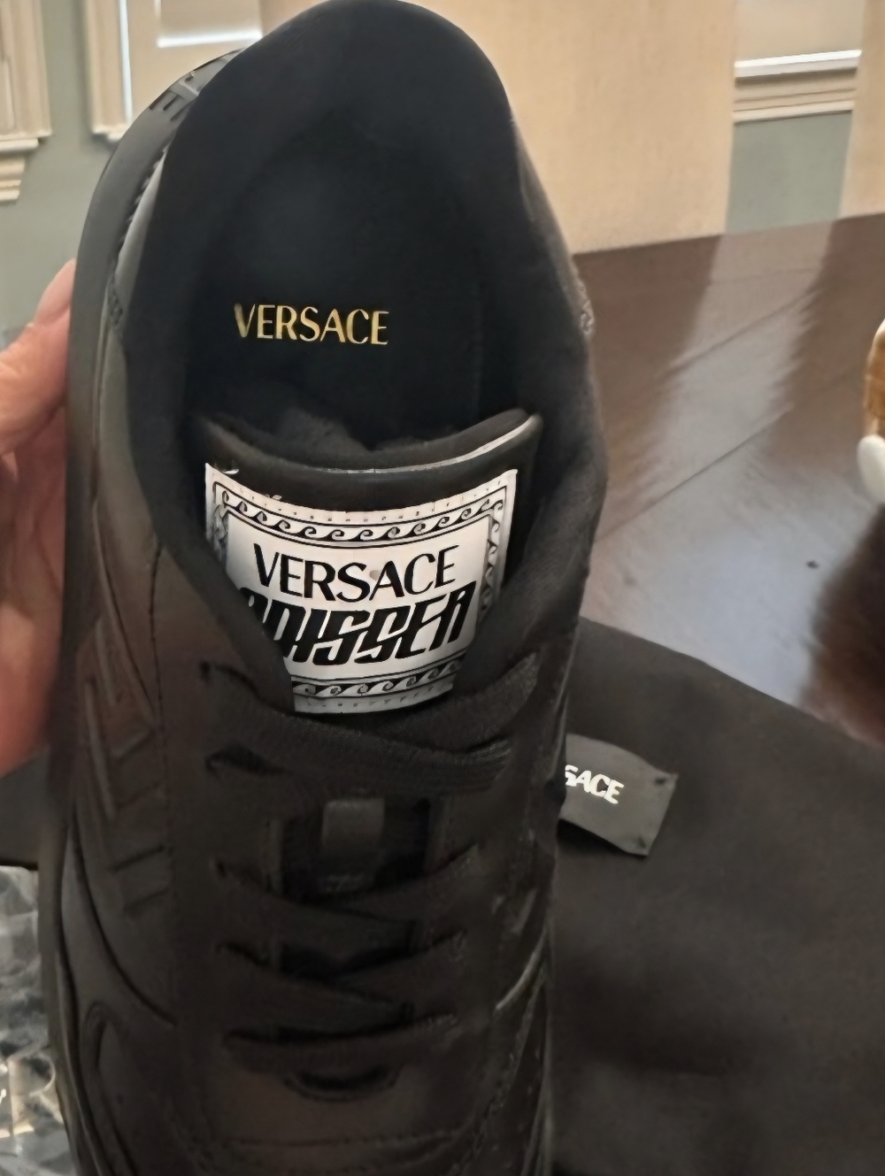 Versace Odissea Greca Black Leather Low Top Sneakers (Unisex) WMNS 9 Men's US 7 - Picture 9 of 12
